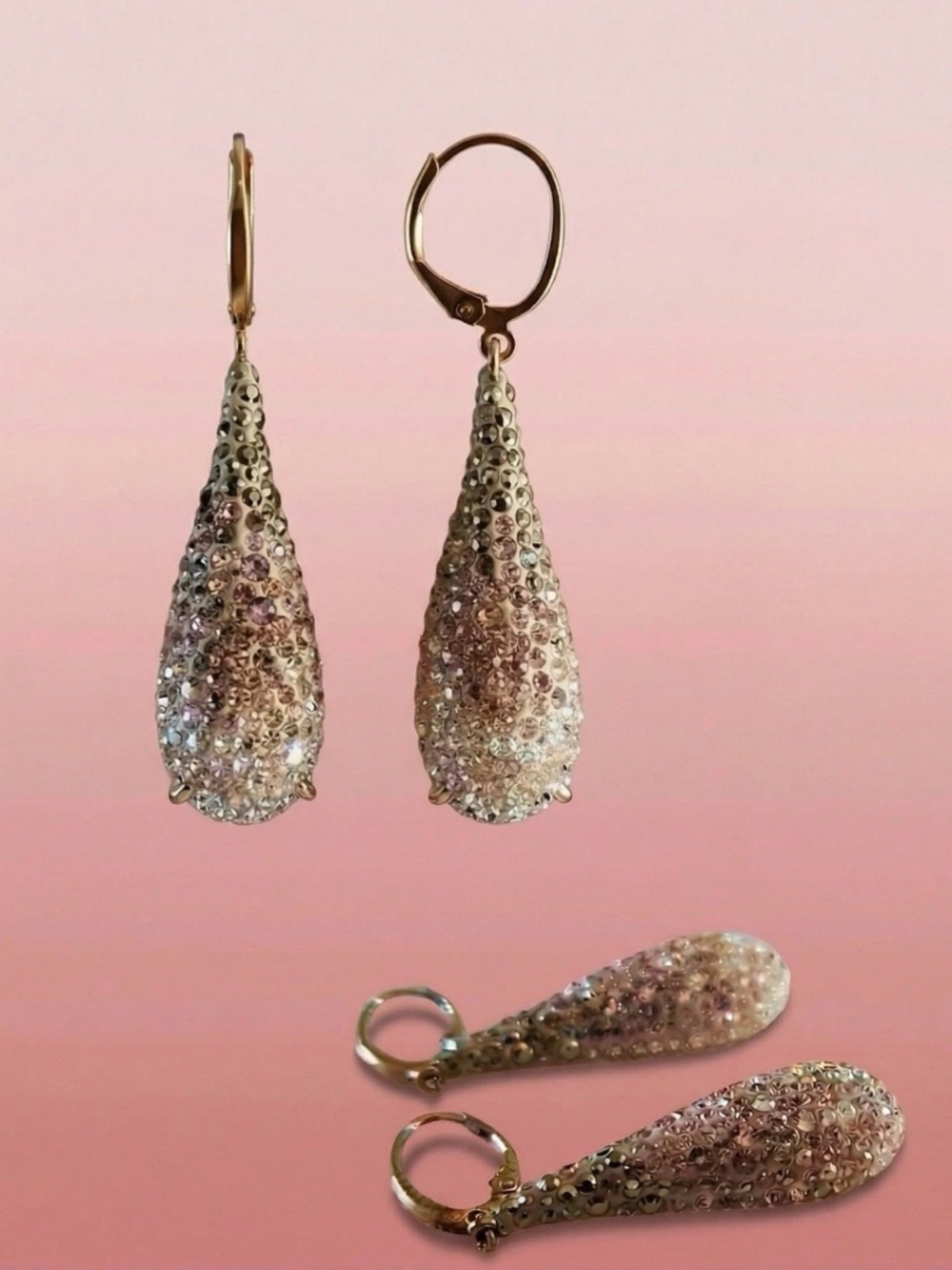 Swarovski Austrian Crystal Ombré Teardrop Leverback Earrings /Pouch included